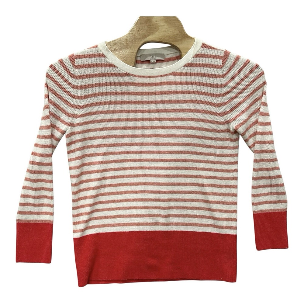 LOFT Red Pink‎ White Striped Sweater Womens Size XL Soft